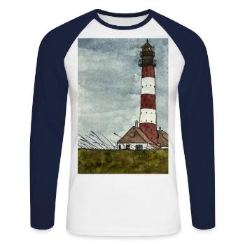 Phare Westerheversand North Sea Coast Moin Coast - T-shirt baseball manches longues Homme - blanc/marine - Devant - Nik (191cm)