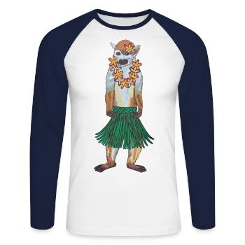 Écureuil Singe Singe Hawaii Hula Monkey Hula Hoola - T-shirt baseball manches longues Homme - blanc/marine - Devant - Nik (191cm)