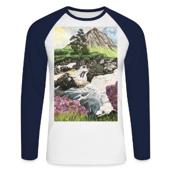 Island Kirkjufell Reisen Wandern Iceland Vulkan - Unisex Baseballshirt langarm - Weiß/Navy - Vorne - Nik (191cm)