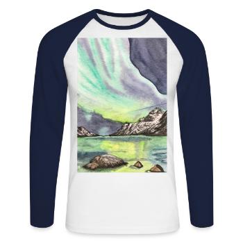 Norway Northern Lights Night Scandinavia Lofoten - Unisex Long Sleeve Baseball T-Shirt - white/navy - Front - Nik (191cm)