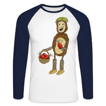 Chestnut Man Cute Autumn Rosehip Fun - Unisex Long Sleeve Baseball T-Shirt - white/navy - Front - Nik (191cm)
