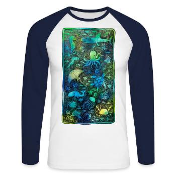 Marine Animals Underwater Love Diving Aquarium Reef - Unisex Long Sleeve Baseball T-Shirt - white/navy - Front - Nik (191cm)