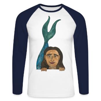 Mermaid Mermaid Save the Sea Fish - Unisex Long Sleeve Baseball T-Shirt - white/navy - Front - Nik (191cm)
