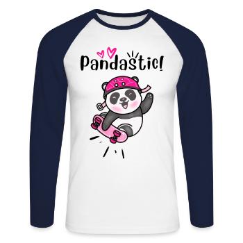 Pandastic Panda Skateboarding. - Unisex Long Sleeve Baseball T-Shirt - white/navy - Front - Nik (191cm)