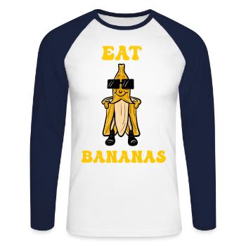 Manger des bananes – un thème amusant - T-shirt baseball manches longues Homme - blanc/marine - Devant - Nik (191cm)