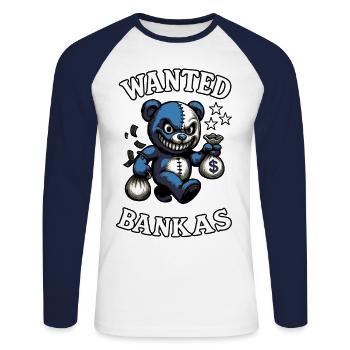 Wanted Bär - Unisex Baseballshirt langarm - Weiß/Navy - Vorne - Nik (191cm)