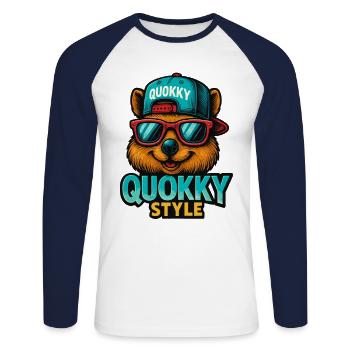 QUOKKY STYLE - T-shirt baseball manches longues Homme - blanc/marine - Devant - Nik (191cm)