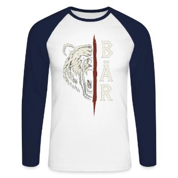 Wilder Bär - Unisex Baseballshirt langarm - Weiß/Navy - Vorne - Nik (191cm)