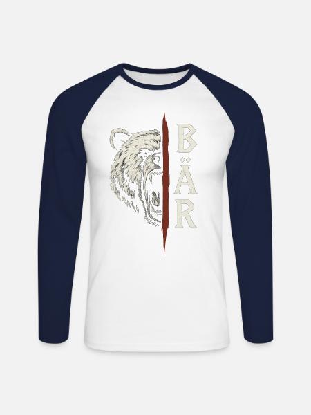Wild Bear - Unisex Long Sleeve Baseball T-Shirt - white/navy