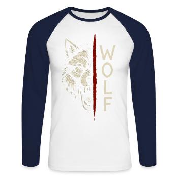 Wolf - Unisex Baseballshirt langarm - Weiß/Navy - Vorne - Nik (191cm)