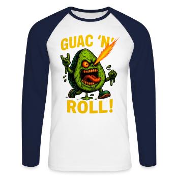 Guac ’n’ Roll - Unisex Baseballshirt langarm - Weiß/Navy - Vorne - Nik (191cm)