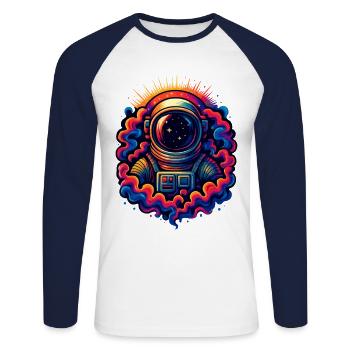 Kosmischer Trip - Unisex Baseballshirt langarm - Weiß/Navy - Vorne - Nik (191cm)