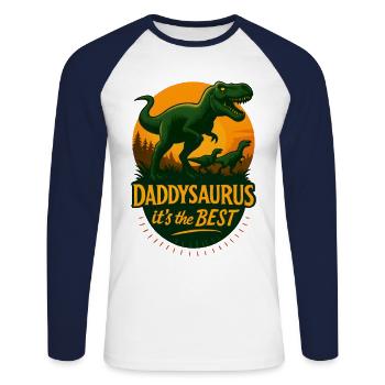 Daddysaurus c'est le meilleur - T-shirt baseball manches longues Homme - blanc/marine - Devant - Nik (191cm)
