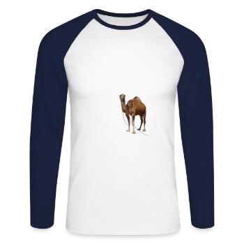 Chameau animal drôle Dubaï - T-shirt baseball manches longues Homme - blanc/marine - Devant - Nik (191cm)