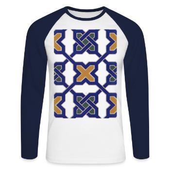 Handwerk Marokko zellig fes Motiv - Unisex Baseballshirt langarm - Weiß/Navy - Vorne - Nik (191cm)