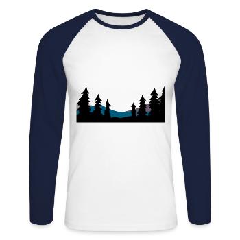 Forêt Nature Ecologie Conservation de la nature Arbres Horizon - T-shirt baseball manches longues Homme - blanc/marine - Devant - Nik (191cm)