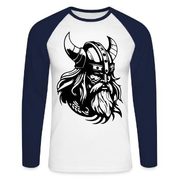 Wikinger Helm Krieger Valhalla - Unisex Baseballshirt langarm - Weiß/Navy - Vorne - Nik (191cm)