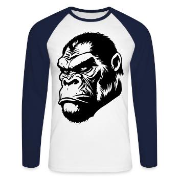 Tête de gorille - T-shirt baseball manches longues Homme - blanc/marine - Devant - Nik (191cm)