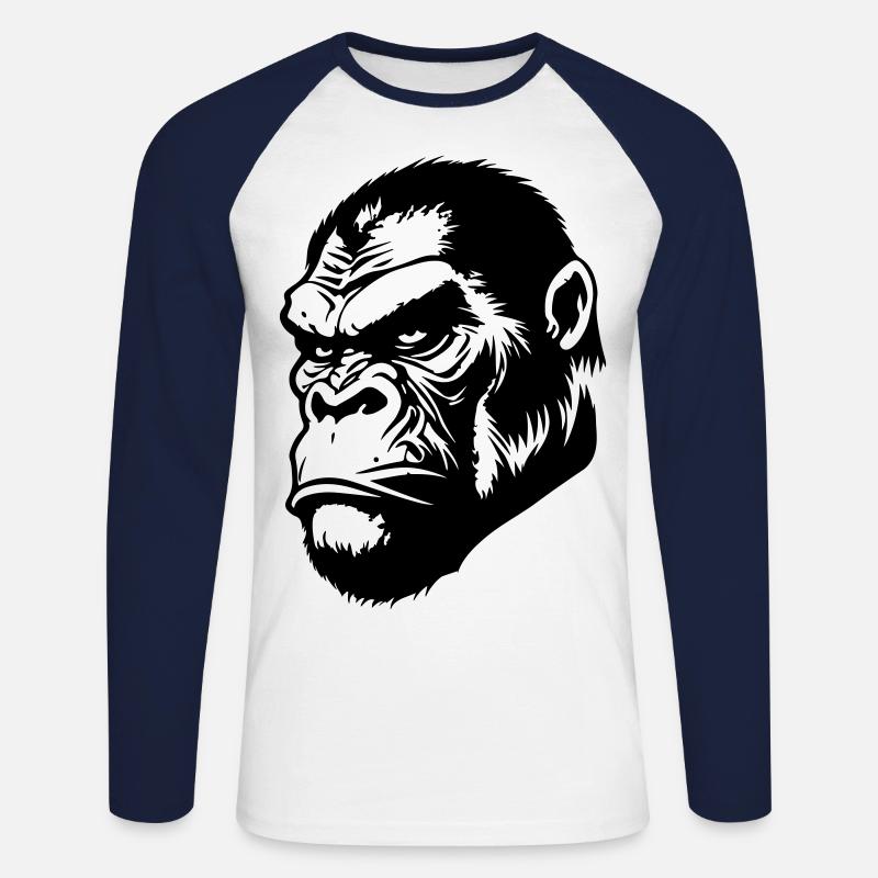 Gorilla Kopf - Unisex Baseballshirt langarm - Weiß/Navy