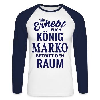 Name Marko Geschenkidee Geburtstag lustig König - Unisex Baseballshirt langarm - Weiß/Navy - Vorne - Nik (191cm)