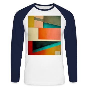 Illustration inspiriert von Bauhaus-Bewegung und Stil - Unisex Baseballshirt langarm - Weiß/Navy - Vorne - Nik (191cm)