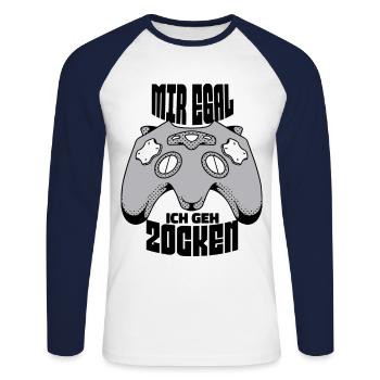 Gamer Gaming Mir Egal Ich Geh Zocken Geschenkidee - Unisex Baseballshirt langarm - Weiß/Navy - Vorne - Nik (191cm)