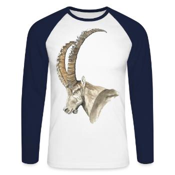 Steinbock solo - Unisex Baseballshirt langarm - Weiß/Navy - Vorne - Nik (191cm)
