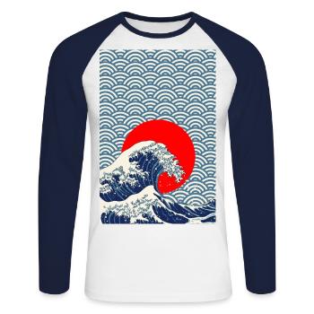 Japan retro Wave Kanagawa Stil Poster Geschenk - Unisex Baseballshirt langarm - Weiß/Navy - Vorne - Nik (191cm)