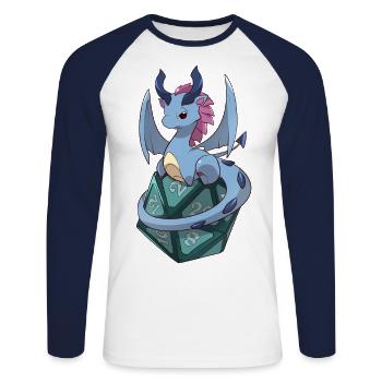 Drache D20 - Unisex Baseballshirt langarm - Weiß/Navy - Vorne - Nik (191cm)