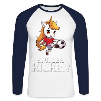 Football Unicorn Saying - Lace Kicker - Unisex Long Sleeve Baseball T-Shirt - white/navy - Front - Nik (191cm)