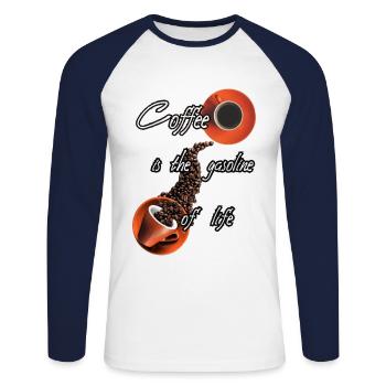 cafee - Unisex Long Sleeve Baseball T-Shirt - white/navy - Front - Nik (191cm)