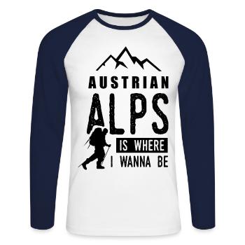 Austrian Alps Mountains Hiking Mountain - Unisex Long Sleeve Baseball T-Shirt - white/navy - Front - Nik (191cm)