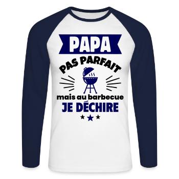 Papa pas parfait, mais au barbecue je déchire - T-shirt baseball manches longues Homme - blanc/marine - Devant - Nik (191cm)