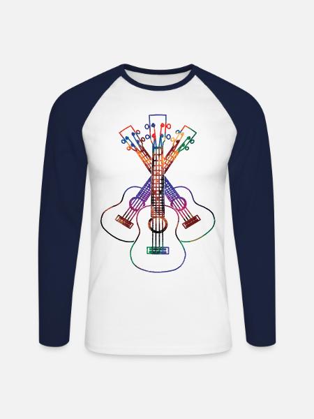 Ukulele lineart - Unisex Baseballshirt langarm - Weiß/Navy