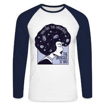 You are the universe - Unisex Long Sleeve Baseball T-Shirt - white/navy - Front - Nik (191cm)