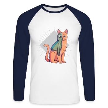 Chat étranger - T-shirt baseball manches longues Homme - blanc/marine - Devant - Nik (191cm)