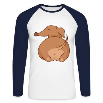 Dachshund Hintern - Unisex Baseballshirt langarm - Weiß/Navy - Vorne - Nik (191cm)