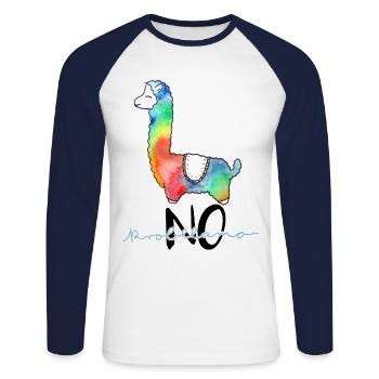 Cooles, buntes Lama lustiger Spruch "no probllama" - Unisex Baseballshirt langarm - Weiß/Navy - Vorne - Nik (191cm)