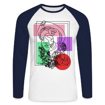 Statue - Unisex Baseballshirt langarm - Weiß/Navy - Vorne - Nik (191cm)