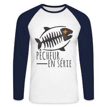 Pêcheur en série - T-shirt baseball manches longues Homme - blanc/marine - Devant - Nik (191cm)
