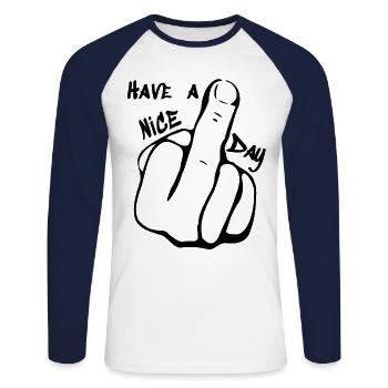 Passez une bonne journée - T-shirt baseball manches longues Homme - blanc/marine - Devant - Nik (191cm)