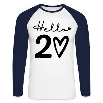 hello 20. 20th birthday - Unisex Long Sleeve Baseball T-Shirt - white/navy - Front - Nik (191cm)