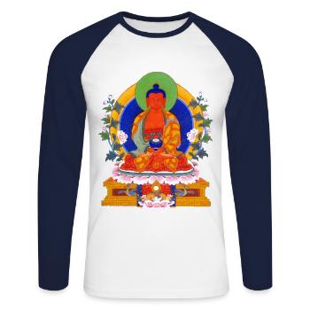 Amitabha Buddha - Unisex Long Sleeve Baseball T-Shirt - white/navy - Front - Nik (191cm)
