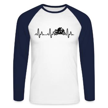 Motorrad-Motorrad Herzschlag, Motorcycle T-Shirt - Unisex Baseballshirt langarm - Weiß/Navy - Vorne - Nik (191cm)