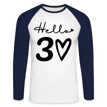 hello 30. 30th birthday - Unisex Long Sleeve Baseball T-Shirt - white/navy - Front - Nik (191cm)