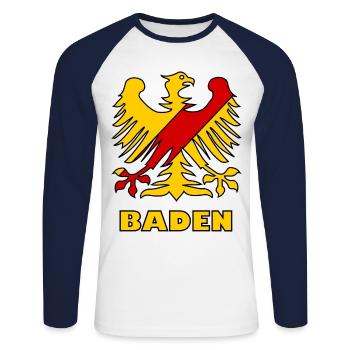 Le Badnerland - T-shirt baseball manches longues Homme - blanc/marine - Devant - Nik (191cm)