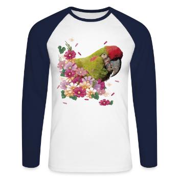Ara à front rouge - T-shirt baseball manches longues Homme - blanc/marine - Devant - Nik (191cm)
