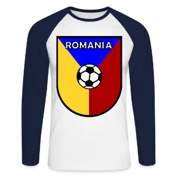 Fußballer aus Rumänien - Unisex Baseballshirt langarm - Weiß/Navy - Vorne - Nik (191cm)