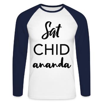 Satchidananda Yoga Joy - T-shirt baseball manches longues Homme - blanc/marine - Devant - Nik (191cm)