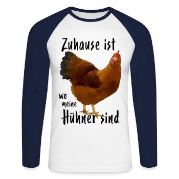 Zuhause ist wo meine Hühner sind New Hampshire Hen - Unisex Baseballshirt langarm - Weiß/Navy - Vorne - Nik (191cm)